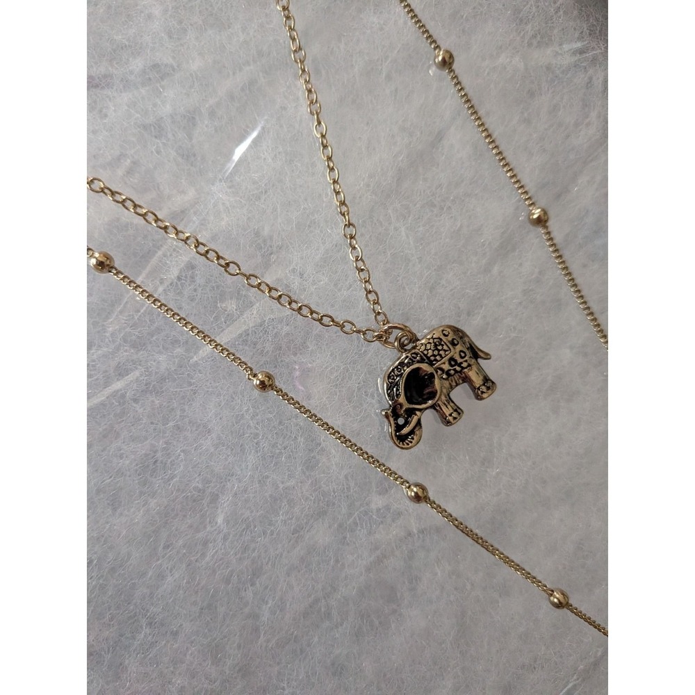 Bansri Boho Gold Tone Layered Elephant and Horn Pendant Necklace Etched Detail - Picture 5 of 6